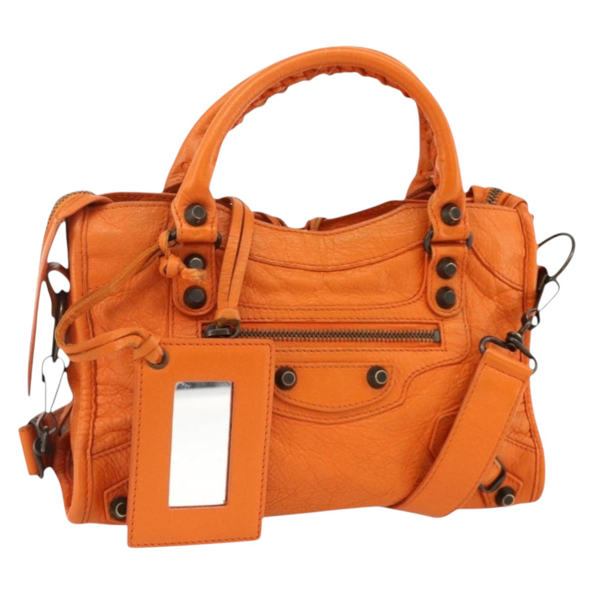 BALENCIAGA LuCity Hand Bag Leather 2way Orange 300295 Auth ka3266M