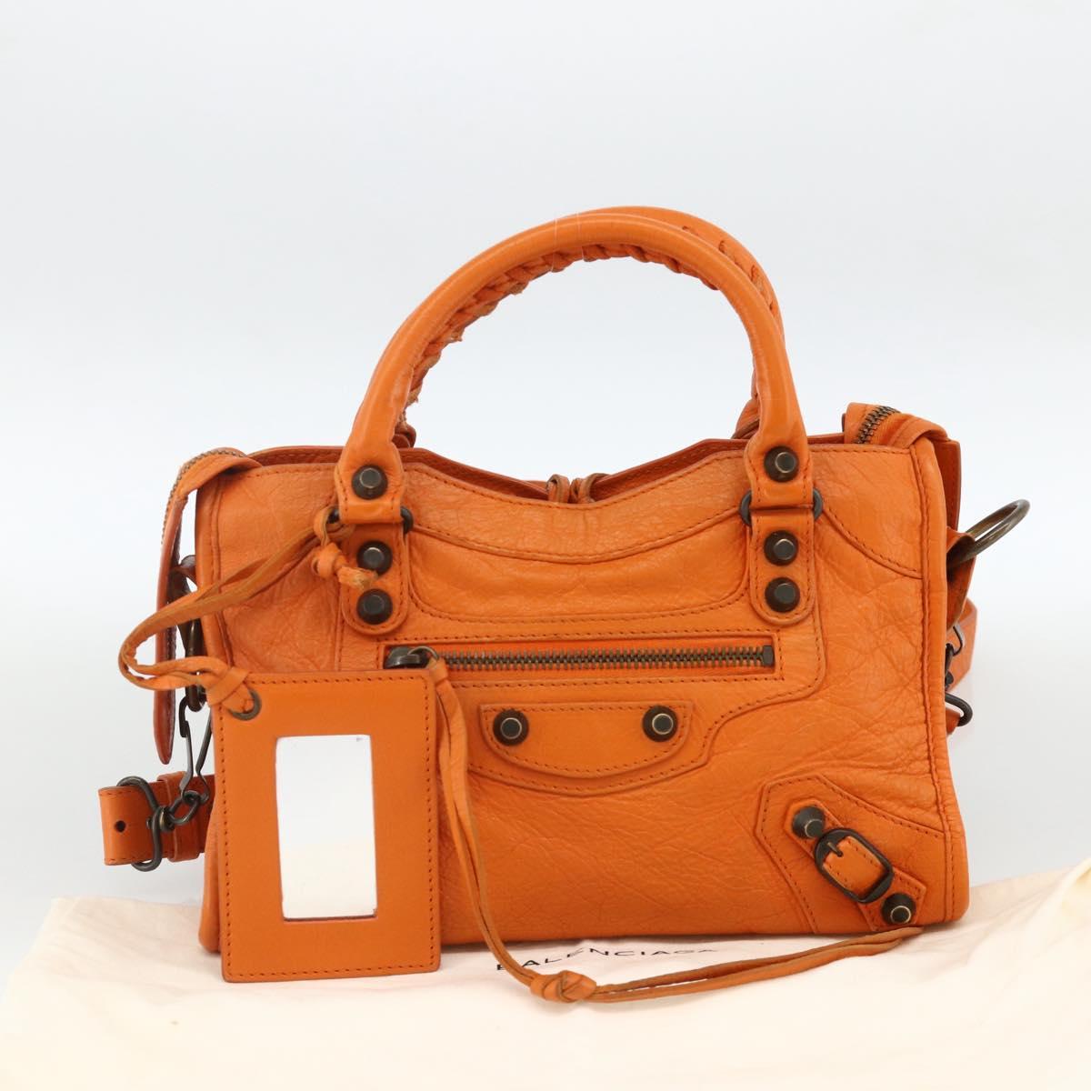 BALENCIAGA LuCity Hand Bag Leather 2way Orange 300295 Auth ka3266M