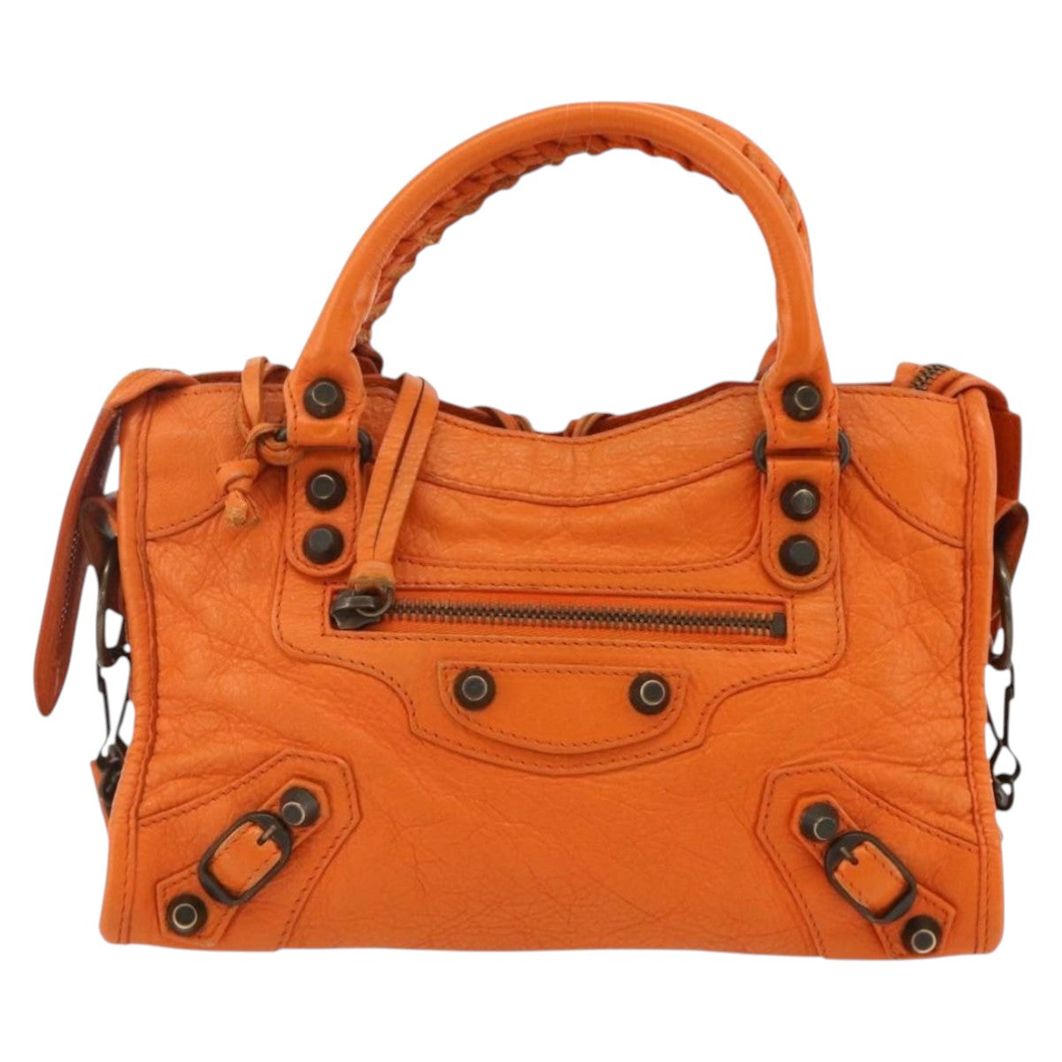 BALENCIAGA LuCity Hand Bag Leather 2way Orange 300295 Auth ka3266M