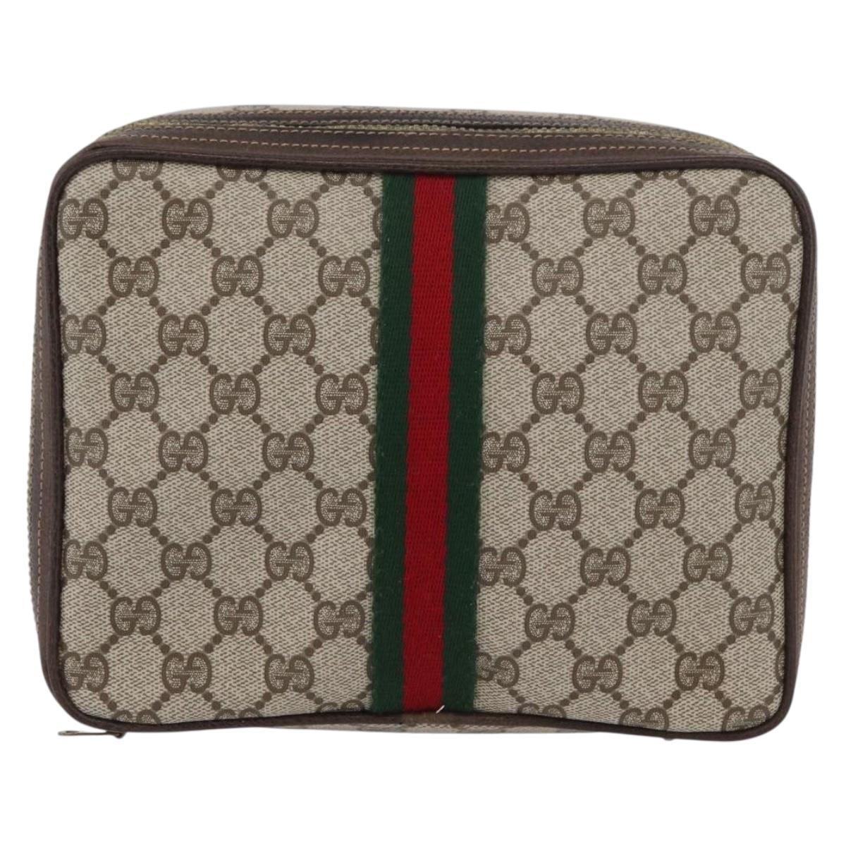 GUCCI GG Supreme Web Sherry Line Clutch Bag PVC Beige Red Green Auth ka3285