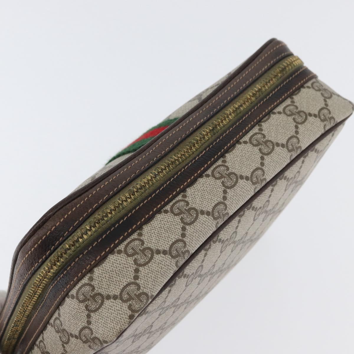 GUCCI GG Supreme Web Sherry Line Clutch Bag PVC Beige Red Green Auth ka3285