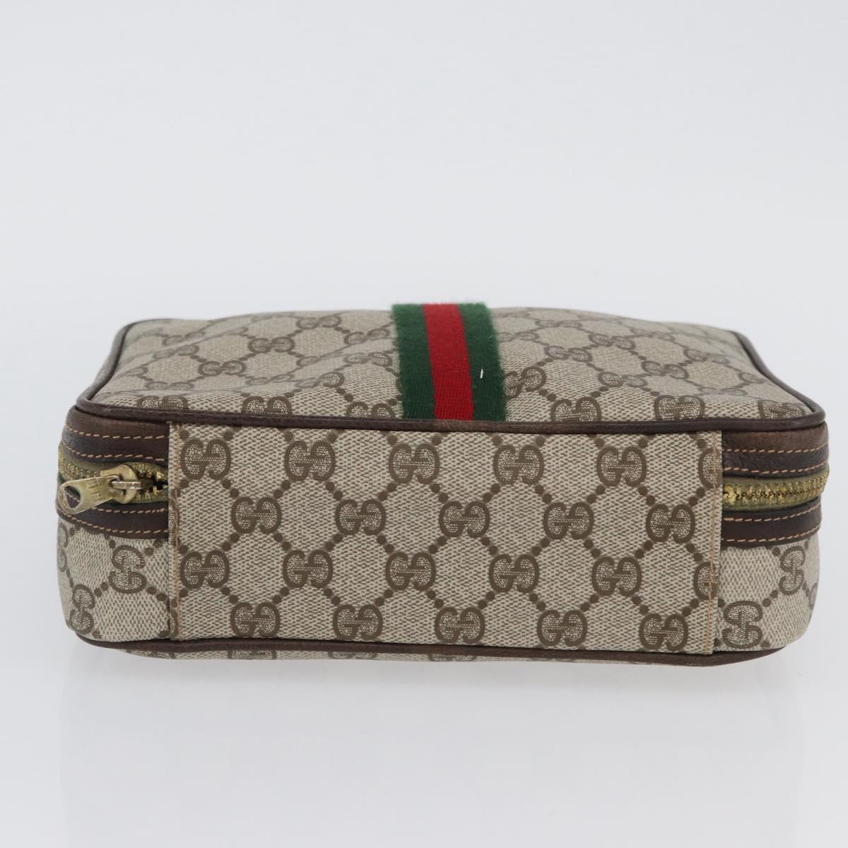 GUCCI GG Supreme Web Sherry Line Clutch Bag PVC Beige Red Green Auth ka3285