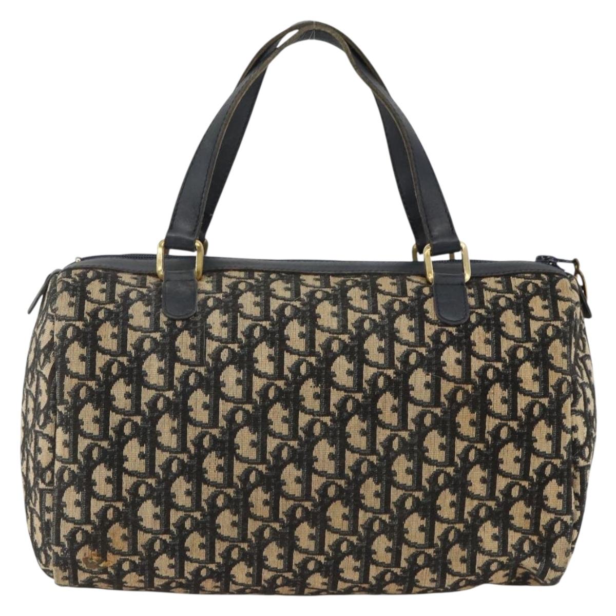 Christian Dior Trotter Canvas Hand Bag Navy Gold Auth ka3287