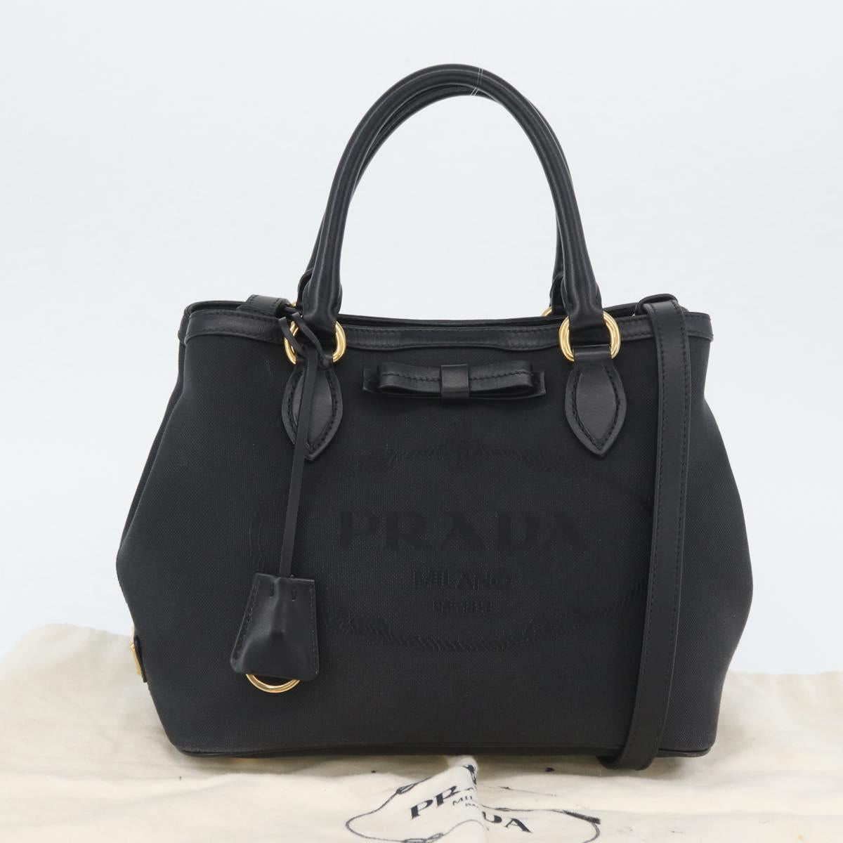 PRADA Hand Bag Canvas 2way Black Gold Auth ka3289V