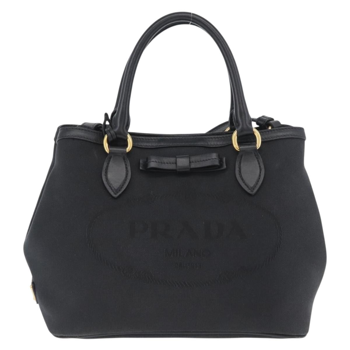 PRADA Hand Bag Canvas 2way Black Gold Auth ka3289V