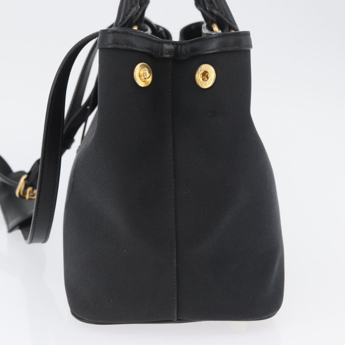 PRADA Hand Bag Canvas 2way Black Gold Auth ka3289V