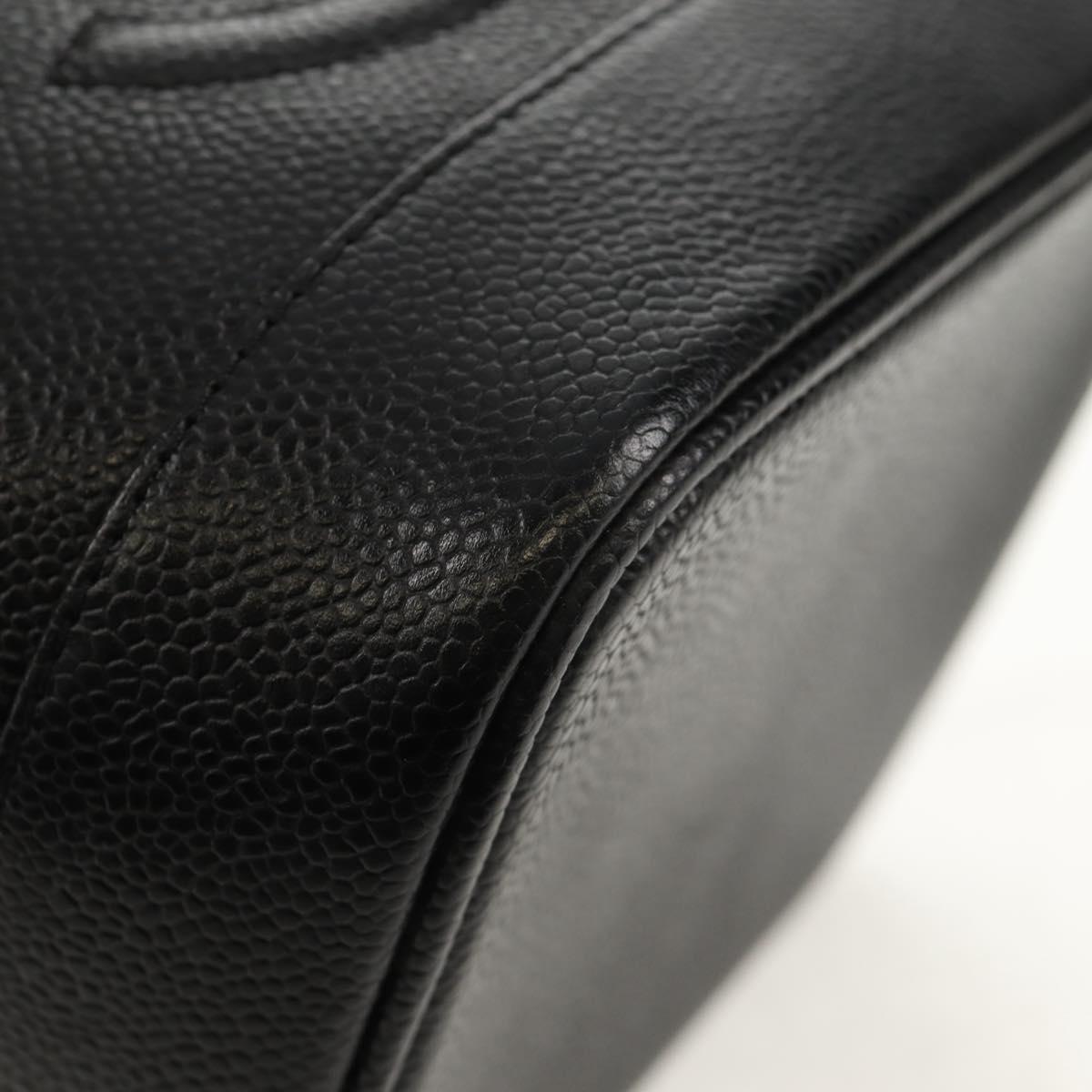 CHANEL COCO Mark Vanity Hand Bag Caviar Skin Black Gold CC Auth ka329V