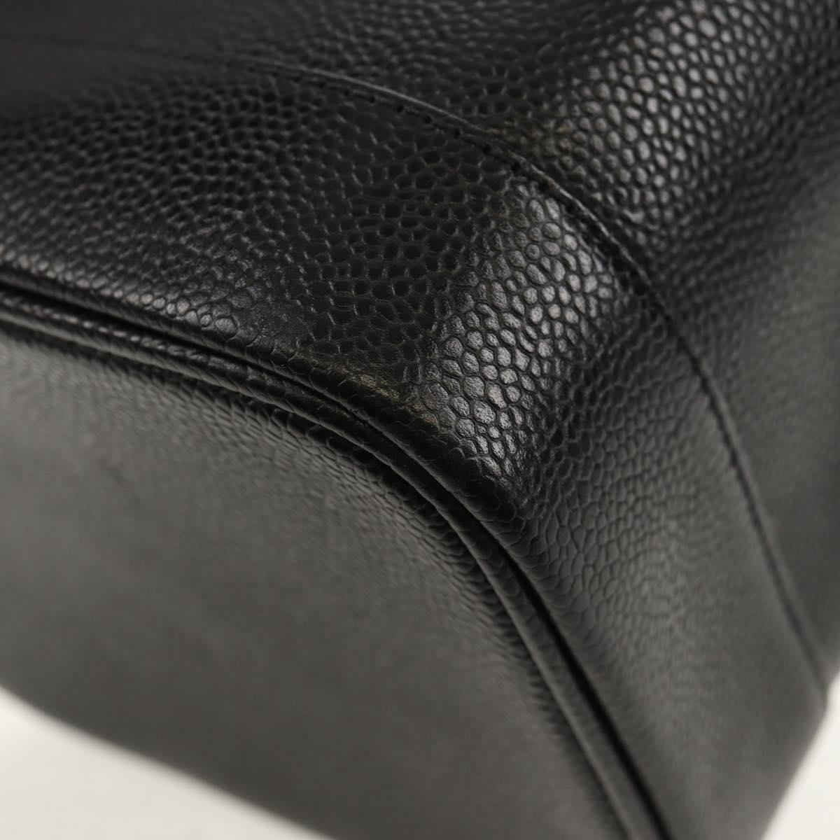 CHANEL COCO Mark Vanity Hand Bag Caviar Skin Black Gold CC Auth ka329V