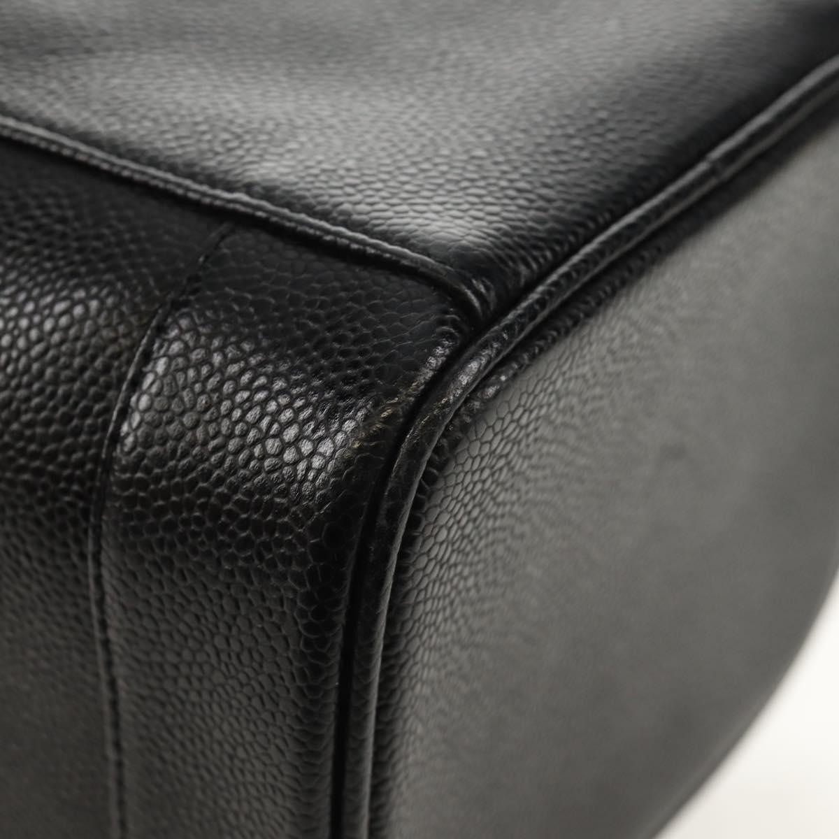 CHANEL COCO Mark Vanity Hand Bag Caviar Skin Black Gold CC Auth ka329V