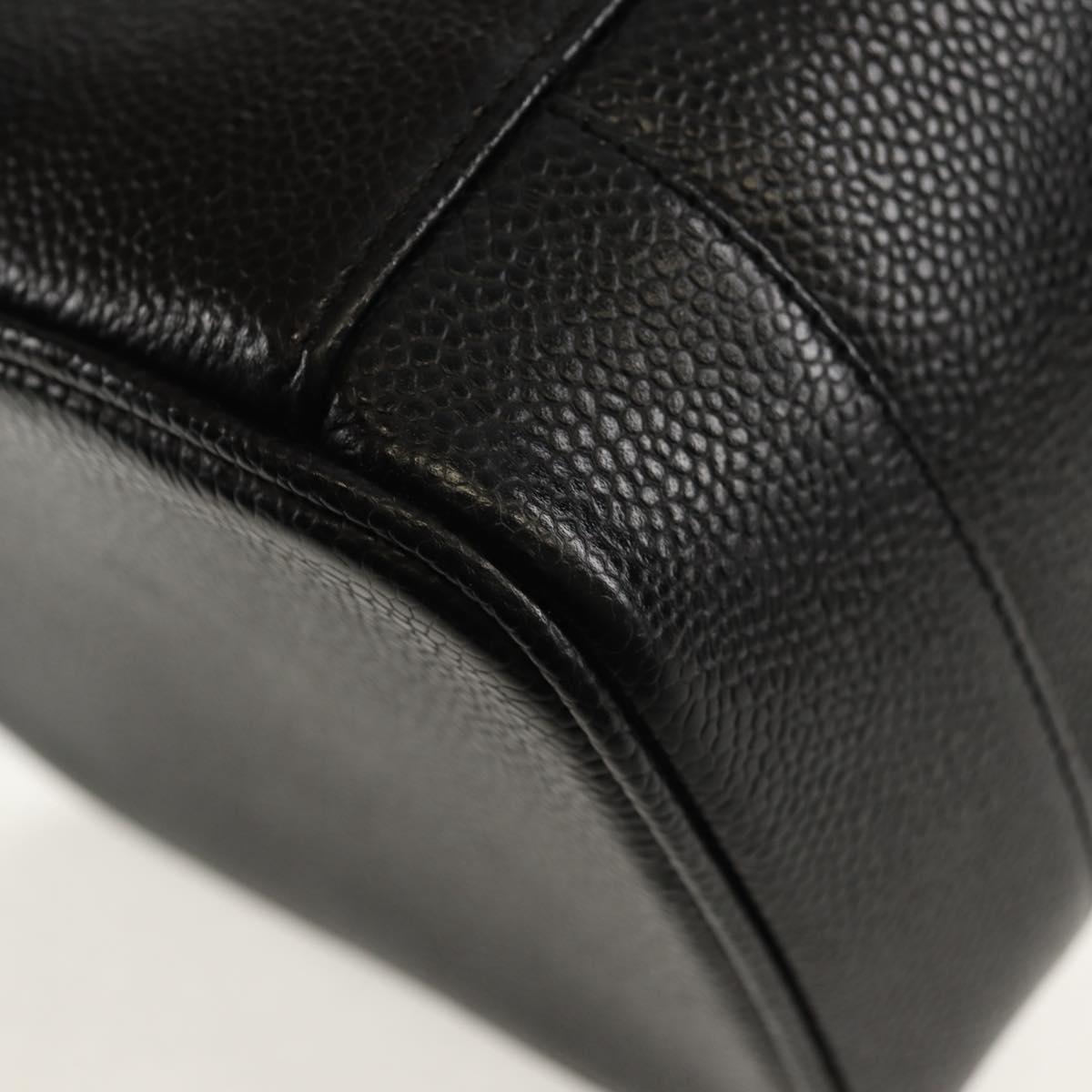 CHANEL COCO Mark Vanity Hand Bag Caviar Skin Black Gold CC Auth ka329V