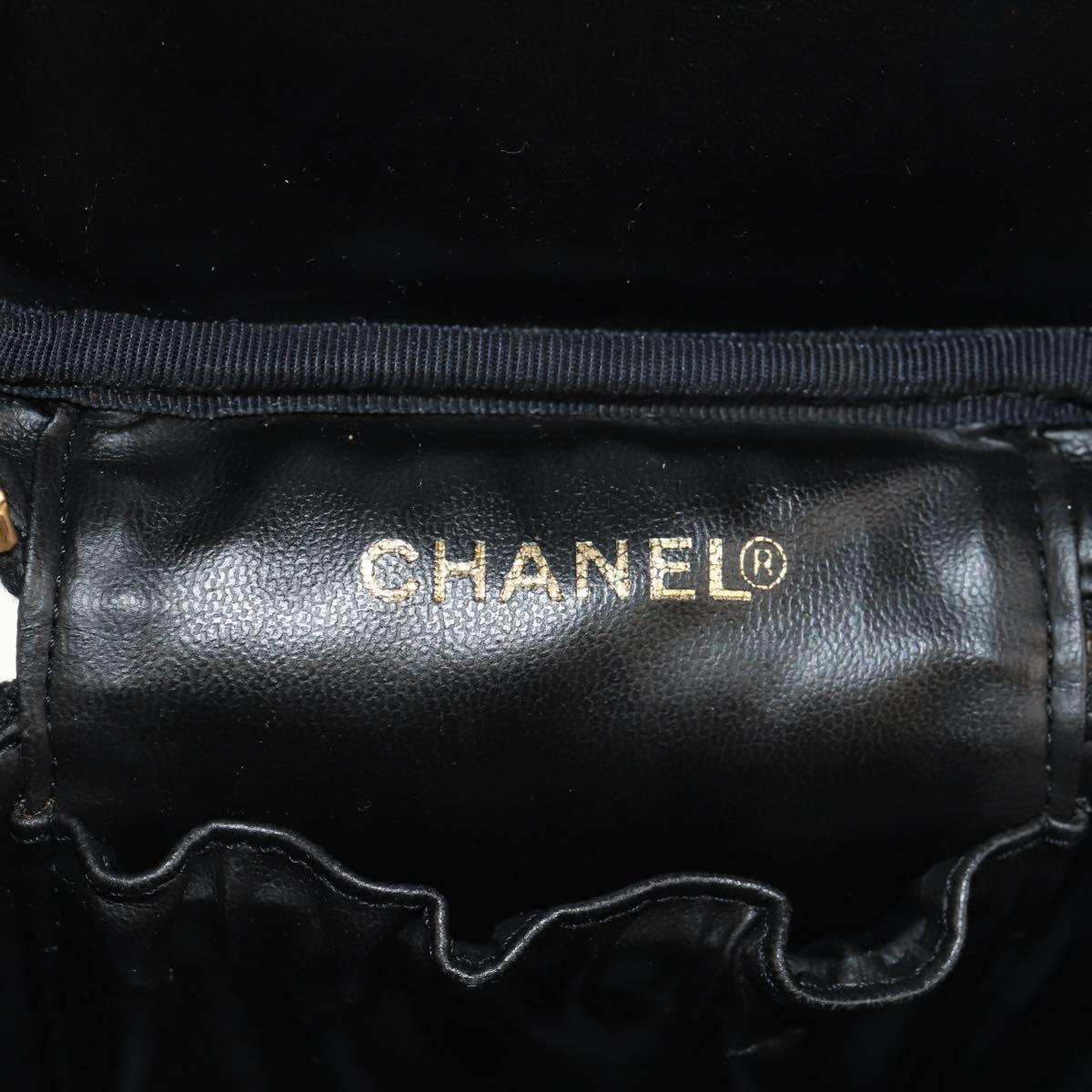CHANEL COCO Mark Vanity Hand Bag Caviar Skin Black Gold CC Auth ka329V