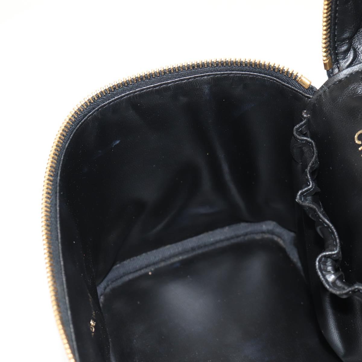 CHANEL COCO Mark Vanity Hand Bag Caviar Skin Black Gold CC Auth ka329V
