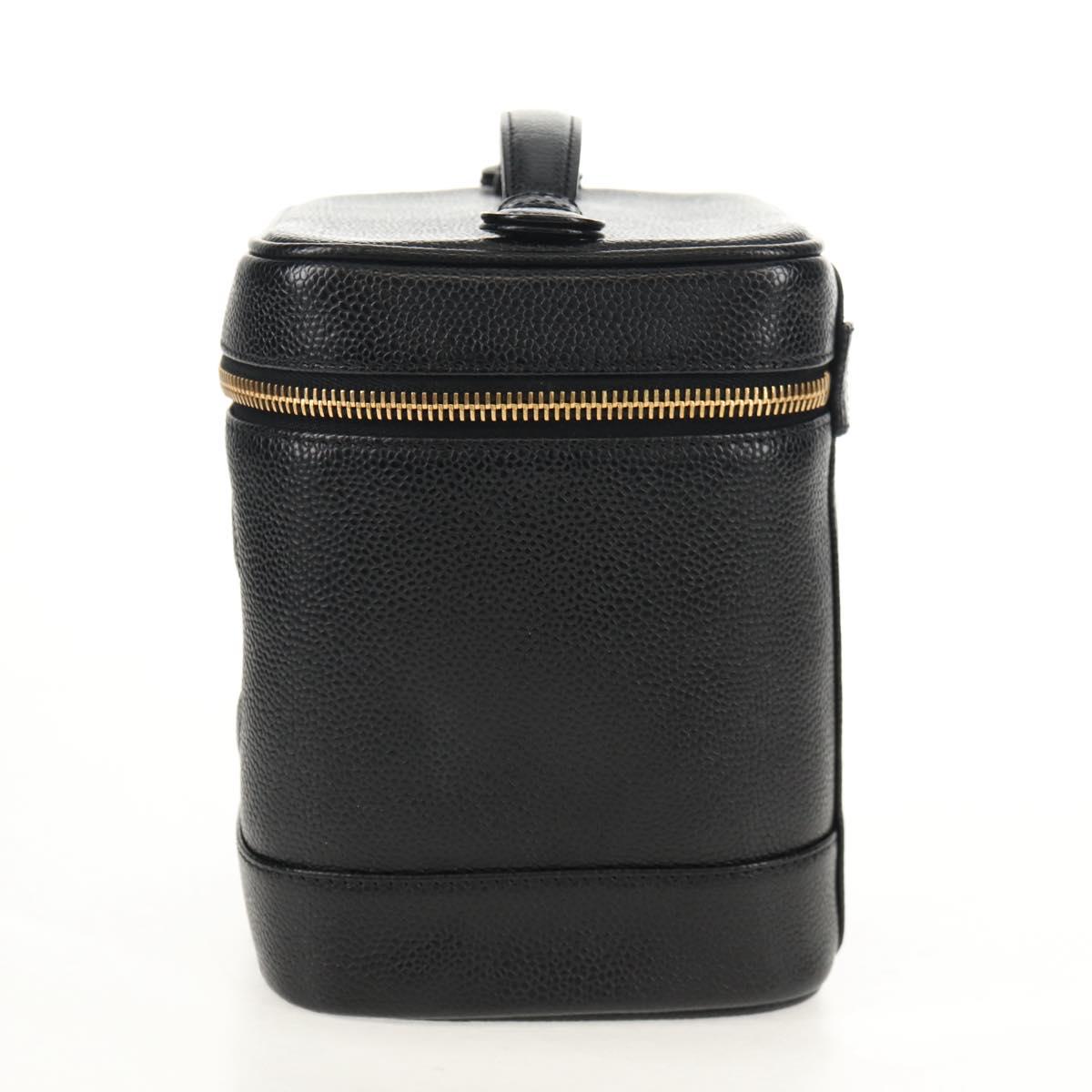 CHANEL COCO Mark Vanity Hand Bag Caviar Skin Black Gold CC Auth ka329V