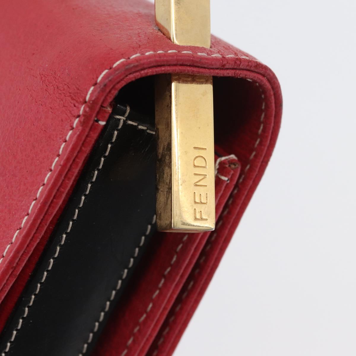 FENDI Chain Hand Bag Leather Red Gold Auth ka3300