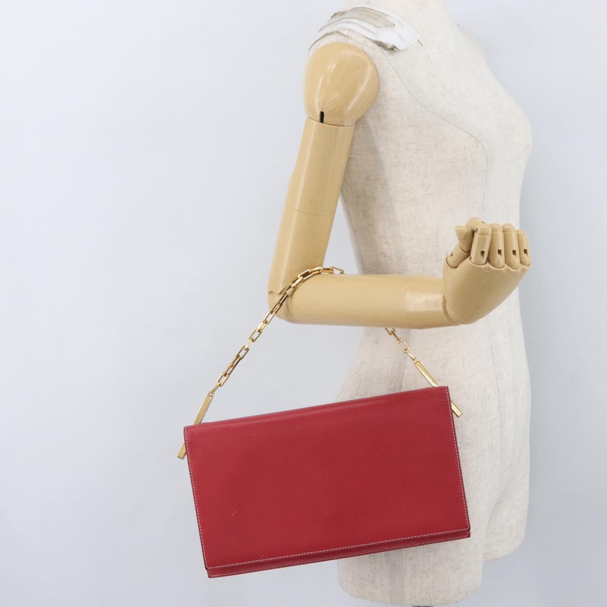 FENDI Chain Hand Bag Leather Red Gold Auth ka3300