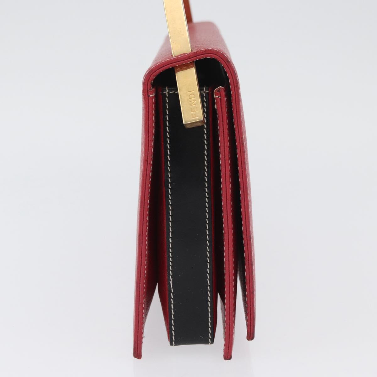FENDI Chain Hand Bag Leather Red Gold Auth ka3300