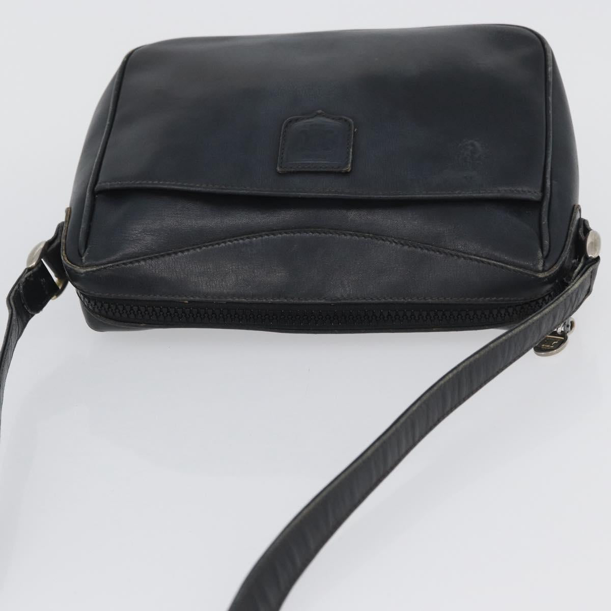 CELINE Shoulder Bag Leather Navy Gold Auth ka3302