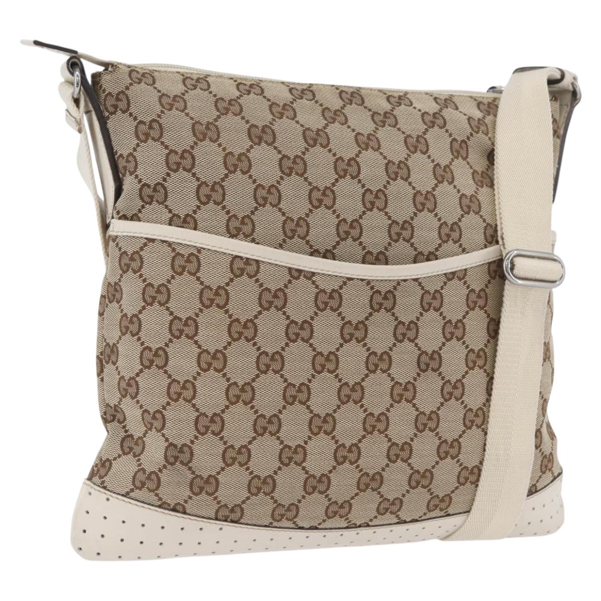 GUCCI GG Canvas Shoulder Bag Beige Silver 145857 Auth ka3305