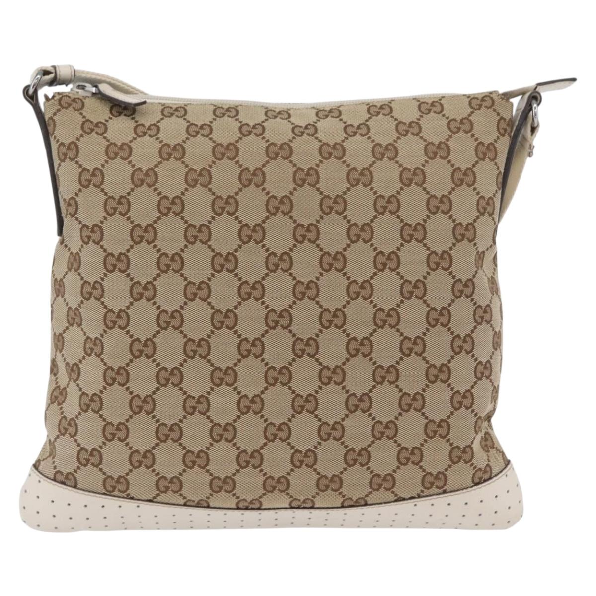 GUCCI GG Canvas Shoulder Bag Beige Silver 145857 Auth ka3305