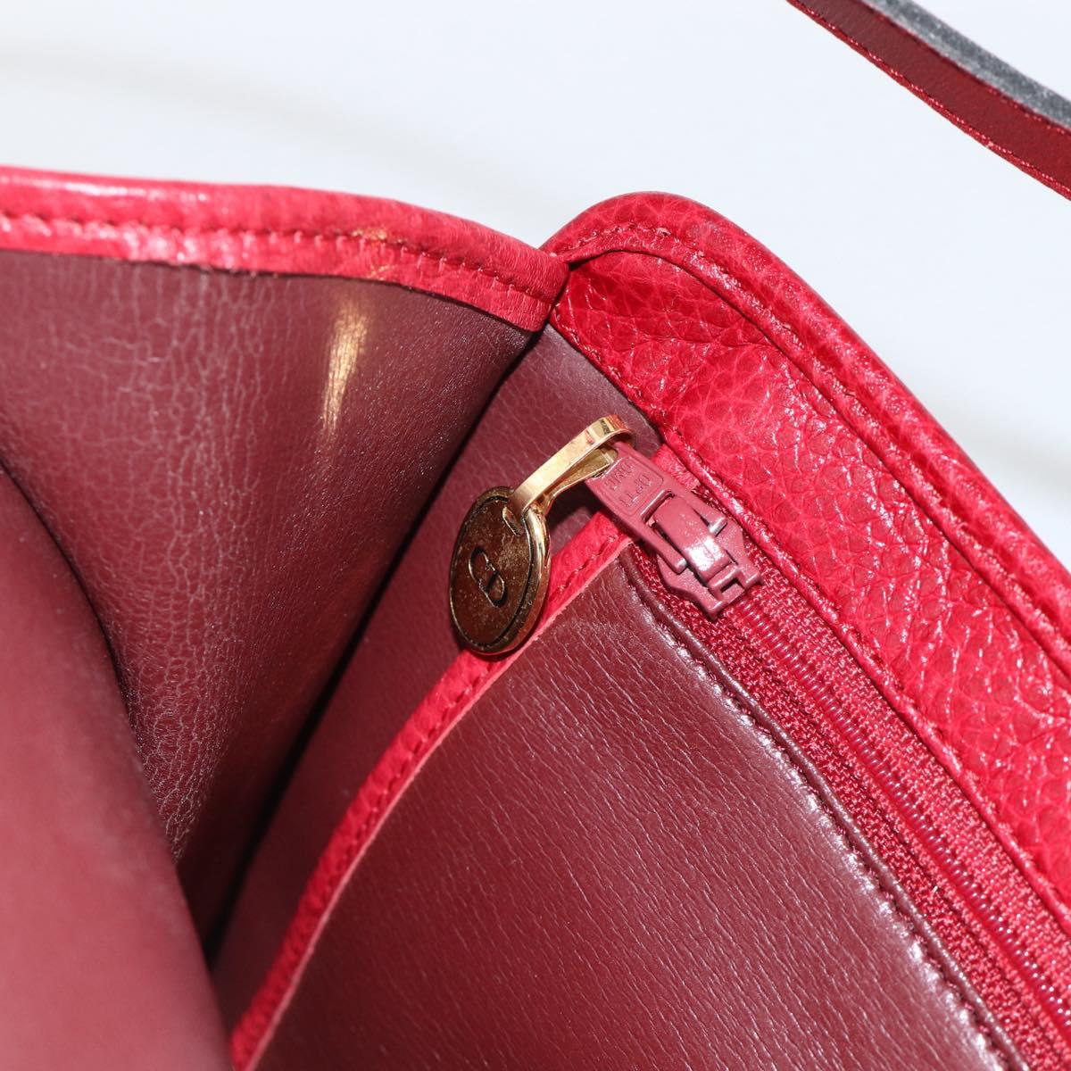 Christian Dior Shoulder Bag Leather Red Gold Auth ka3309