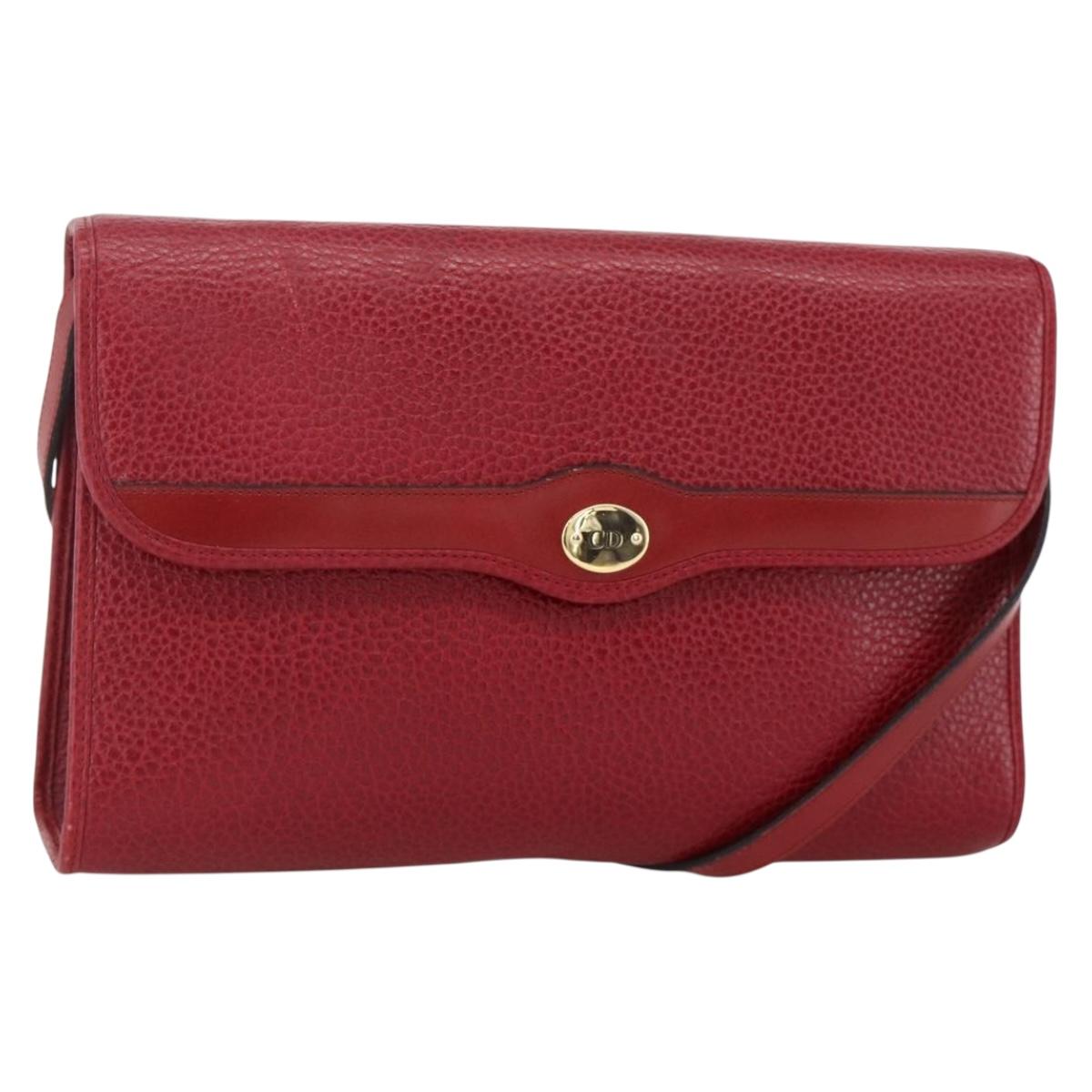 Christian Dior Shoulder Bag Leather Red Gold Auth ka3309