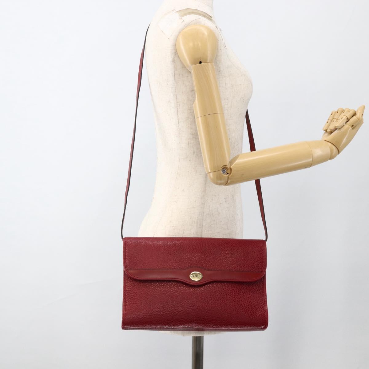 Christian Dior Shoulder Bag Leather Red Gold Auth ka3309
