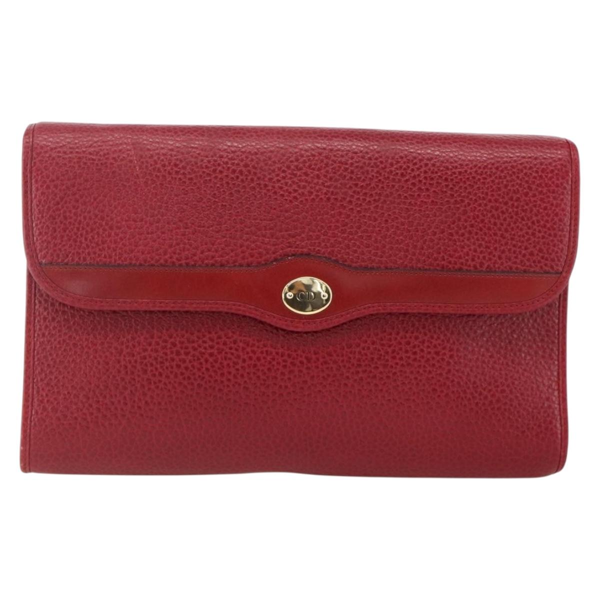 Christian Dior Shoulder Bag Leather Red Gold Auth ka3309