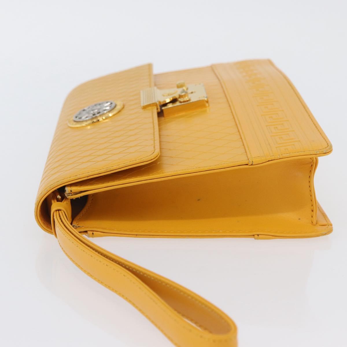 Gianni Versace Clutch Bag Leather Yellow Gold Auth ka3310