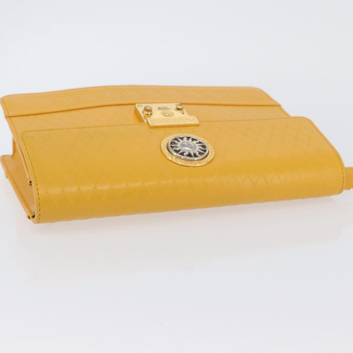 Gianni Versace Clutch Bag Leather Yellow Gold Auth ka3310