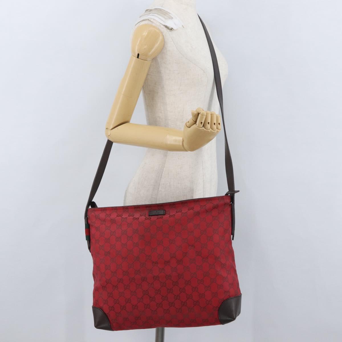 GUCCI GG Canvas Shoulder Bag Gold Red 308930 Auth ka3313