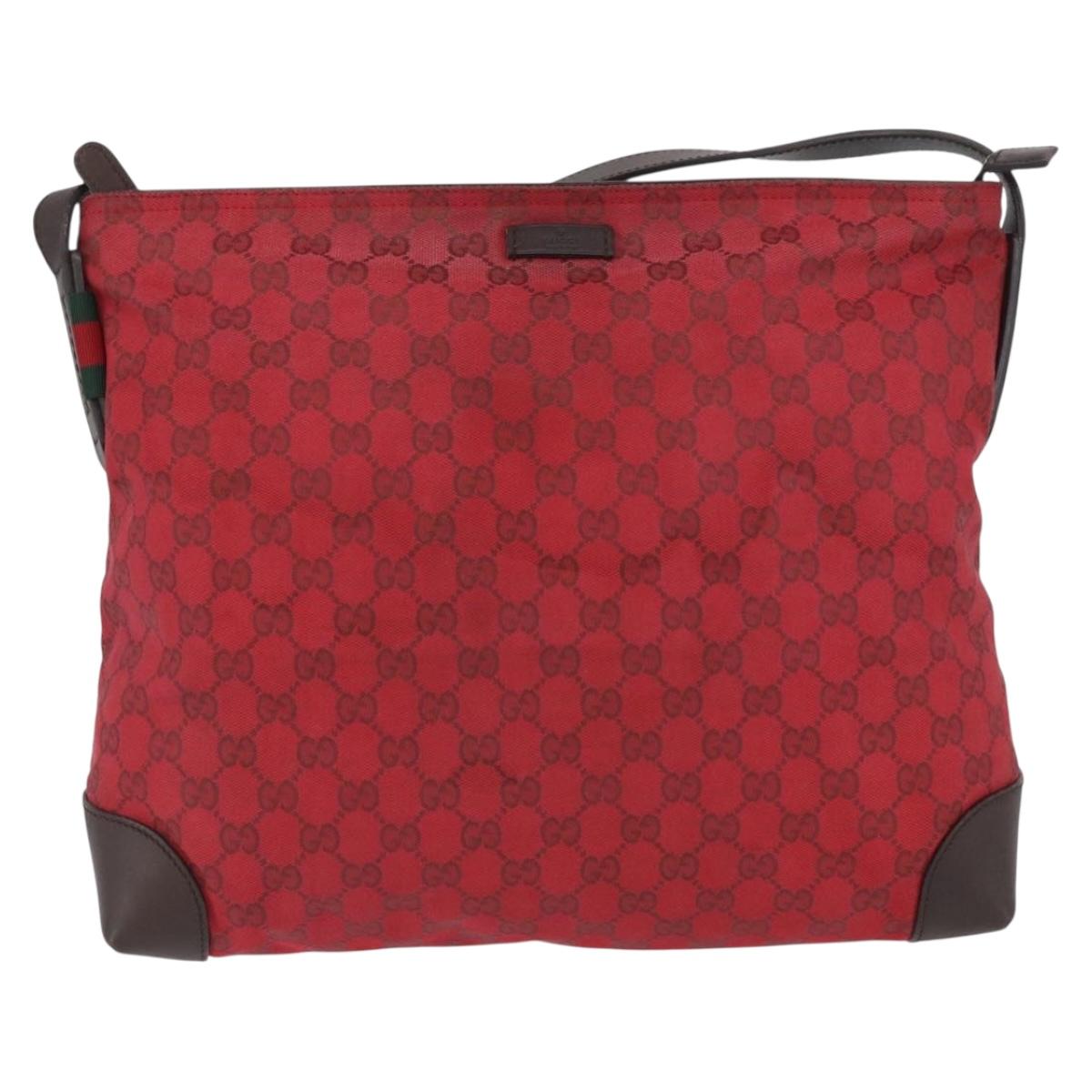 GUCCI GG Canvas Shoulder Bag Gold Red 308930 Auth ka3313