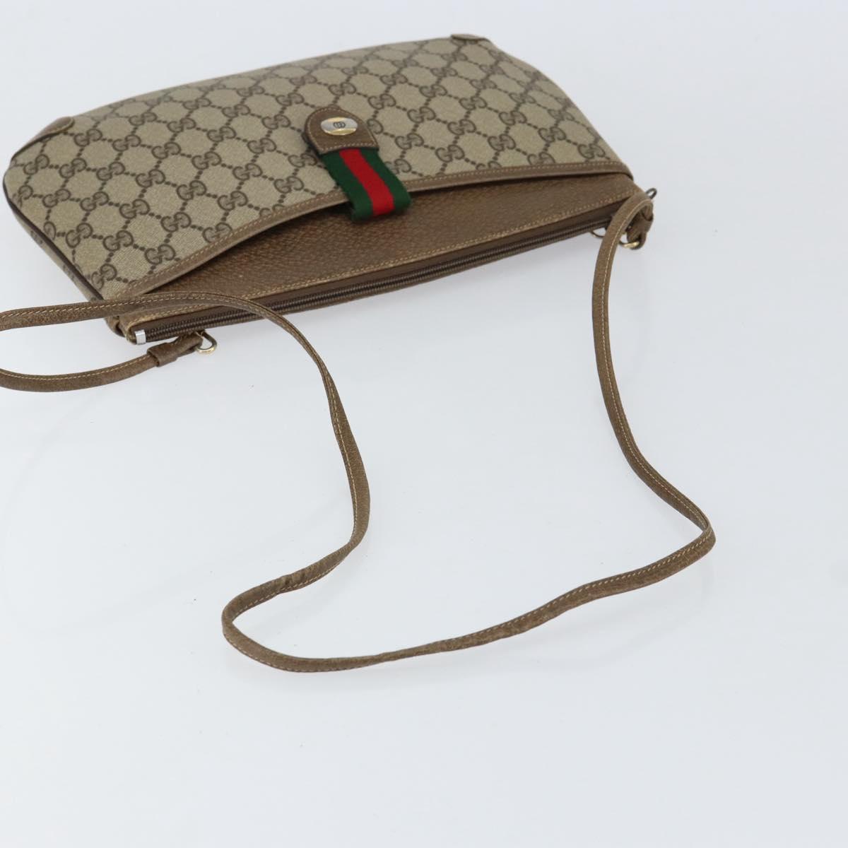 GUCCI GG Supreme Web Sherry Line Bag PVC Beige Gold Red 904 02 026 Auth ka332