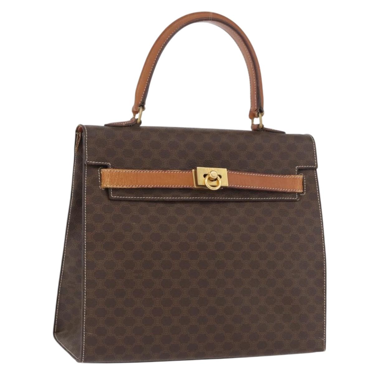 CELINE Macadam Canvas Hand Bag PVC Leather Brown Gold Auth ka3321
