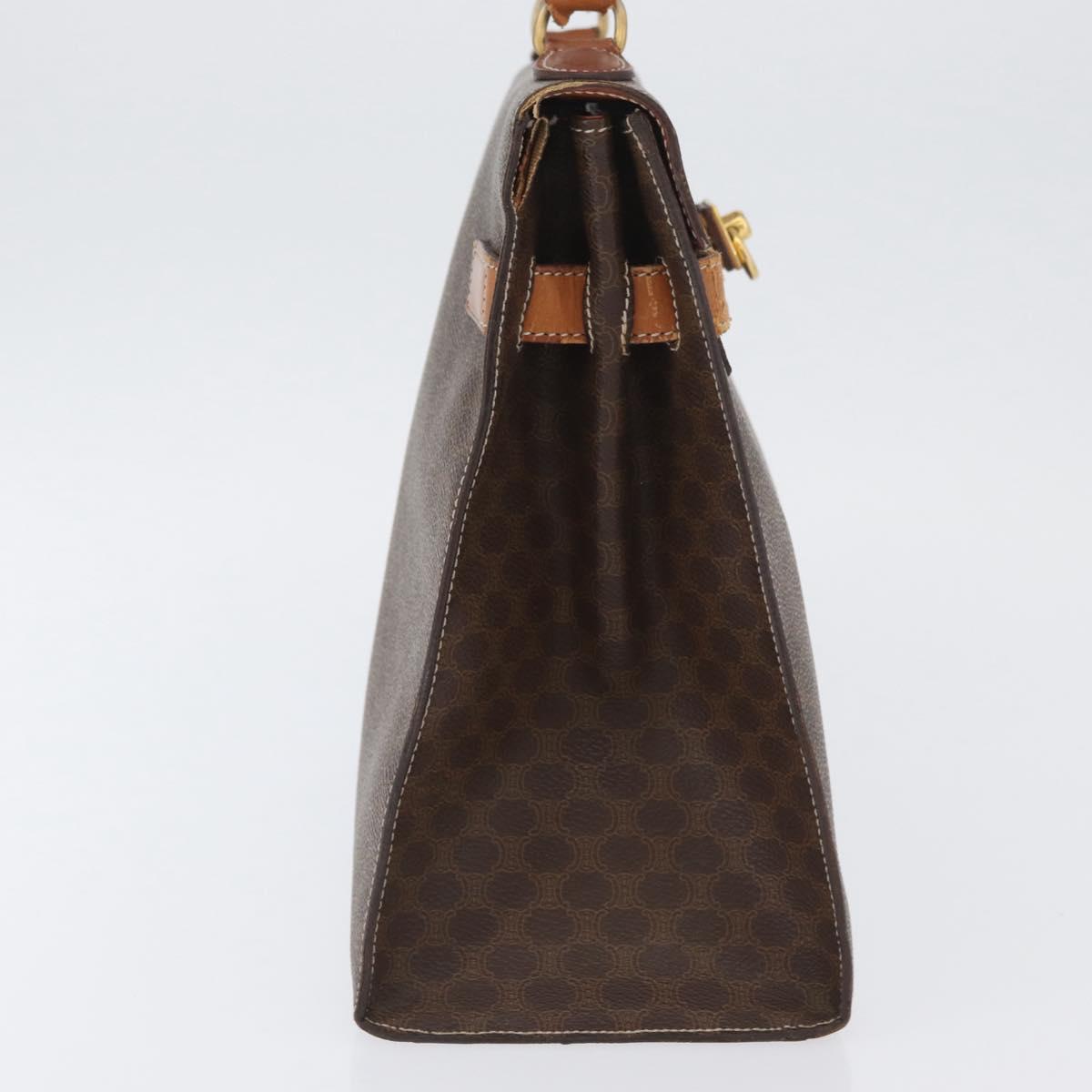 CELINE Macadam Canvas Hand Bag PVC Leather Brown Gold Auth ka3321