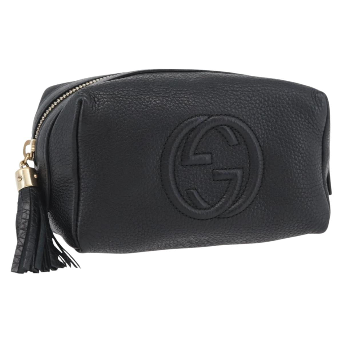 GUCCI Pouch Leather Black Gold 308636 Auth ka3331A