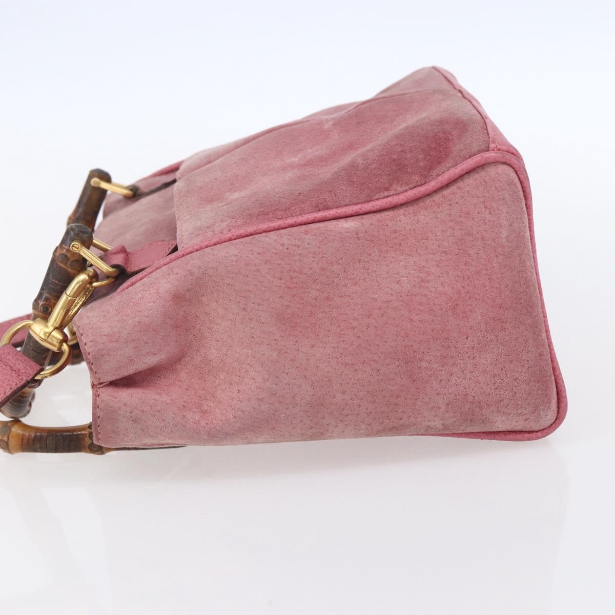 GUCCI Bamboo Hand Bag Suede Pink Gold 000 123 0316 Auth ka334