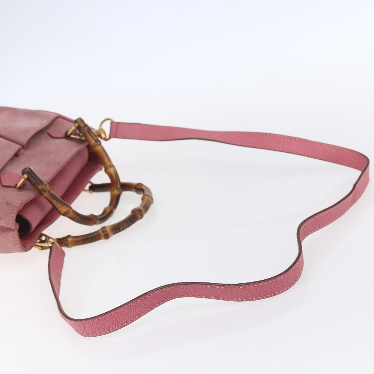 GUCCI Bamboo Hand Bag Suede Pink Gold 000 123 0316 Auth ka334