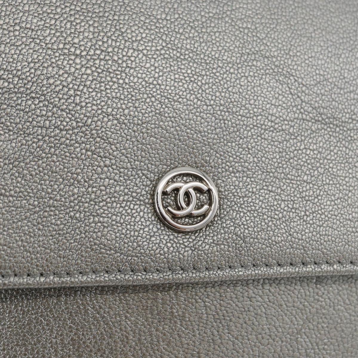 CHANEL Chain Wallet Shoulder Bag Leather Silver CC Auth ka3340SAV
