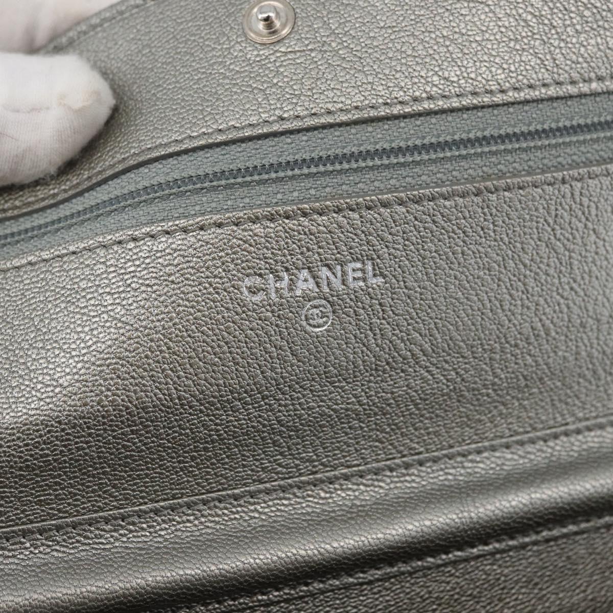 CHANEL Chain Wallet Shoulder Bag Leather Silver CC Auth ka3340SAV