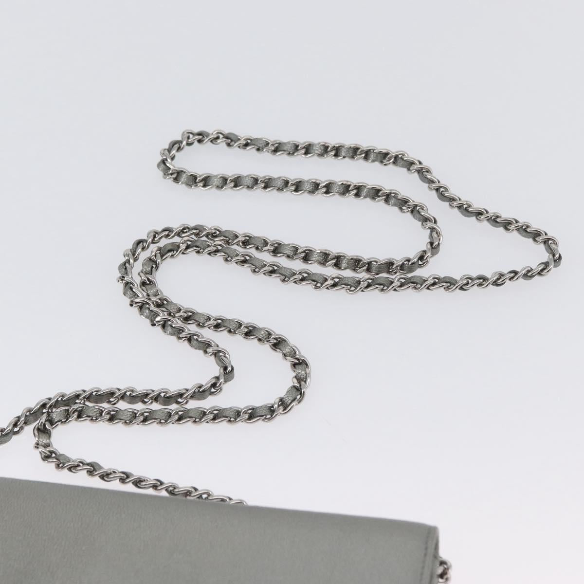 CHANEL Chain Wallet Shoulder Bag Leather Silver CC Auth ka3340SAV