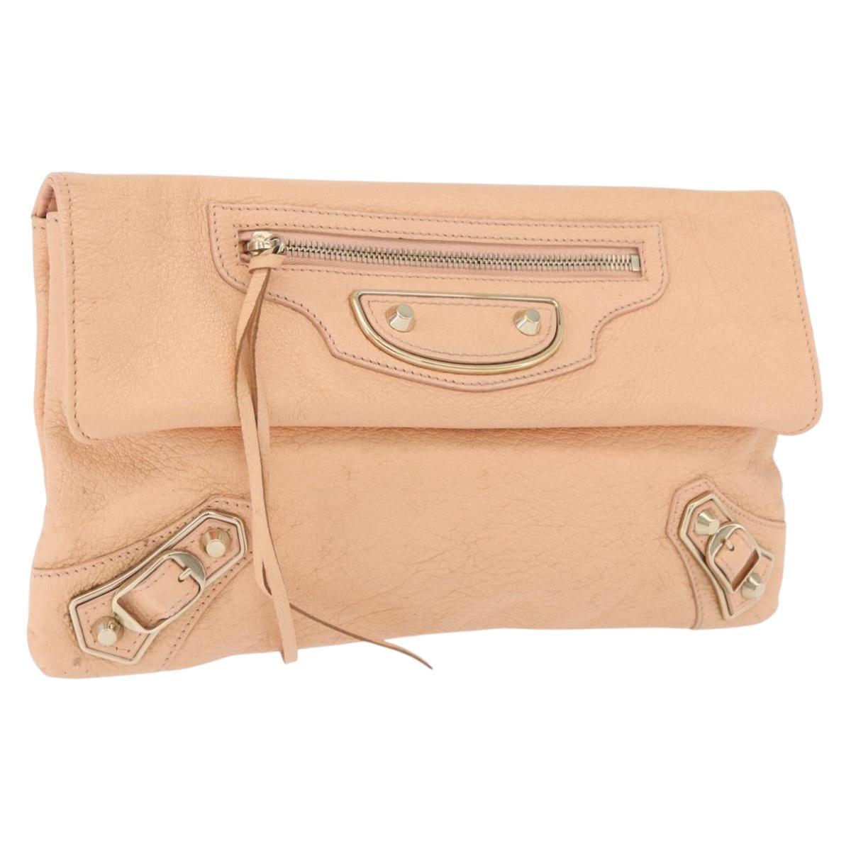 BALENCIAGA Metallic Edge Classic Envelope Bag Leather Pale Orange Auth ka3352