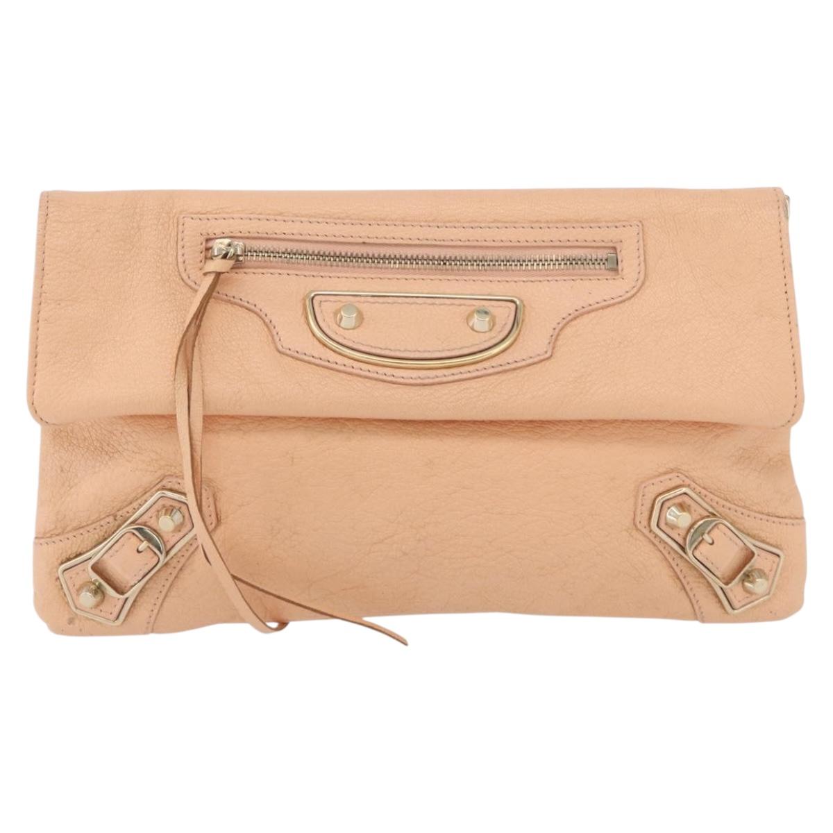 BALENCIAGA Metallic Edge Classic Envelope Bag Leather Pale Orange Auth ka3352