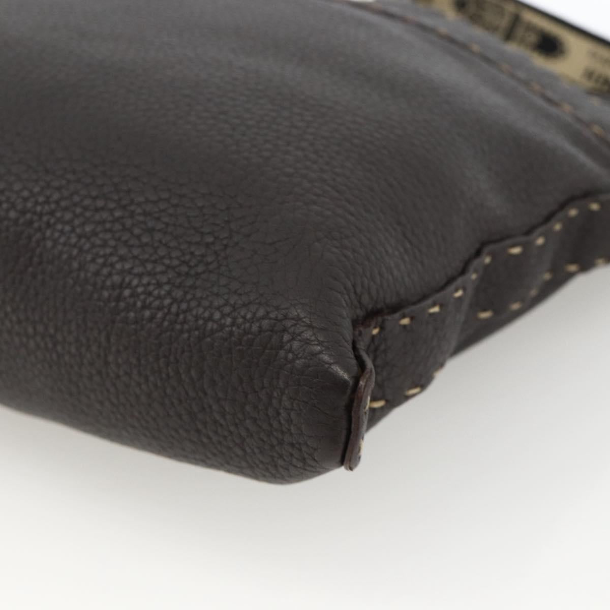 FENDI Shoulder Bag Leather Brown Silver Auth ka3356A