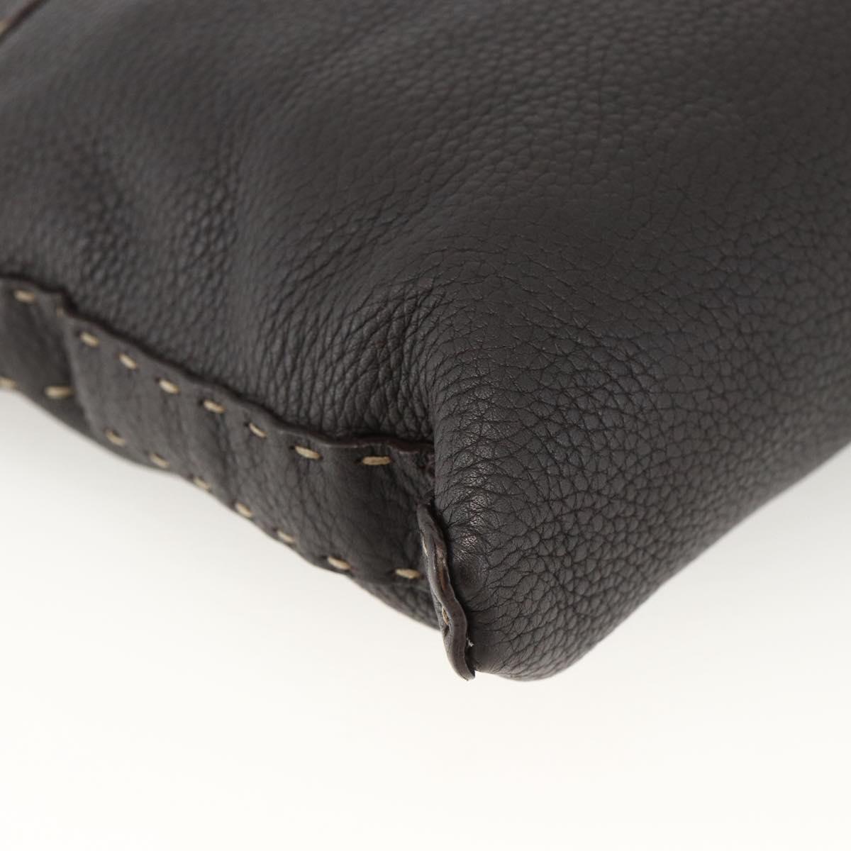 FENDI Shoulder Bag Leather Brown Silver Auth ka3356A