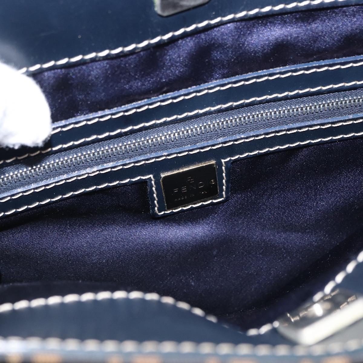 FENDI Zucchino Canvas Tote Bag Navy Silver Auth ka336