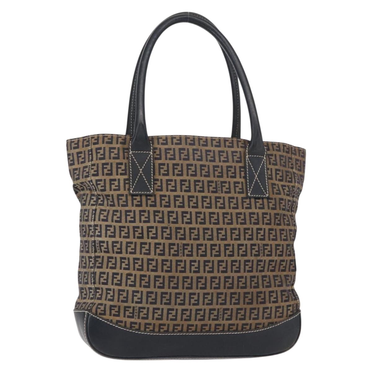 FENDI Zucchino Canvas Tote Bag Navy Silver Auth ka336