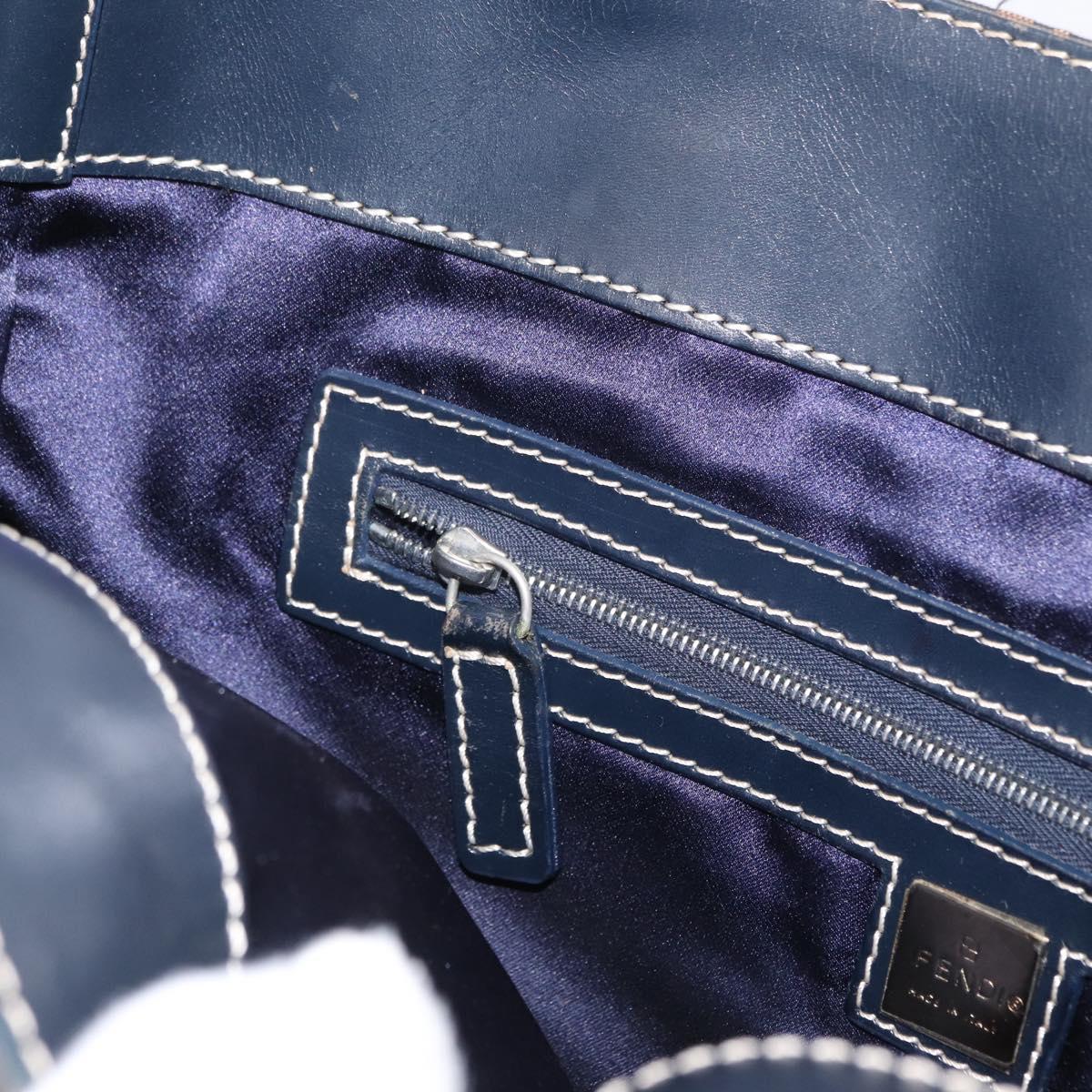 FENDI Zucchino Canvas Tote Bag Navy Silver Auth ka336