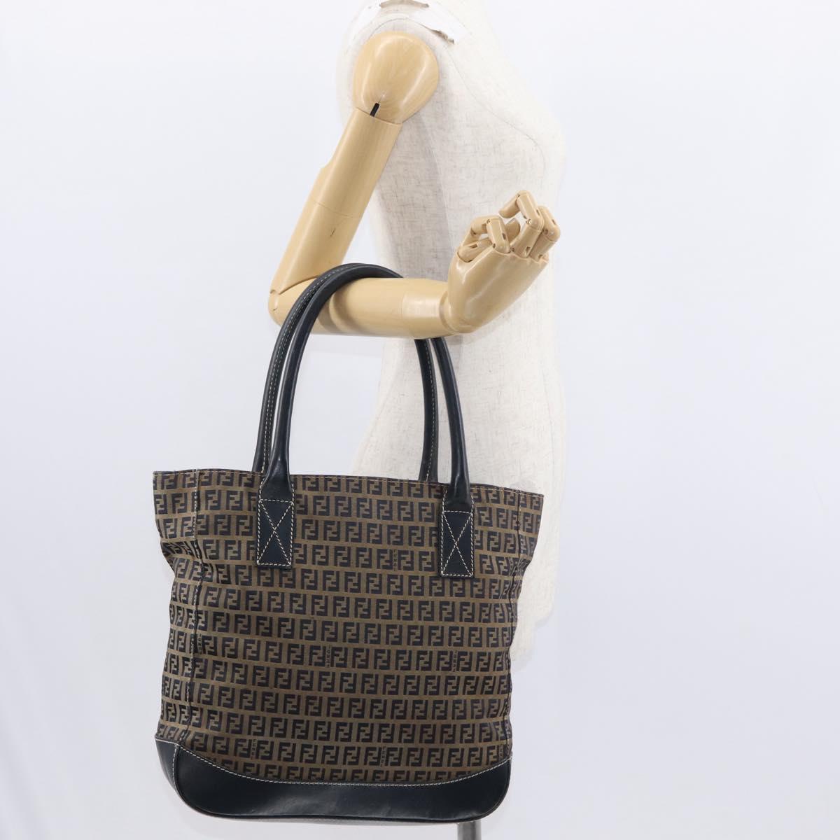 FENDI Zucchino Canvas Tote Bag Navy Silver Auth ka336