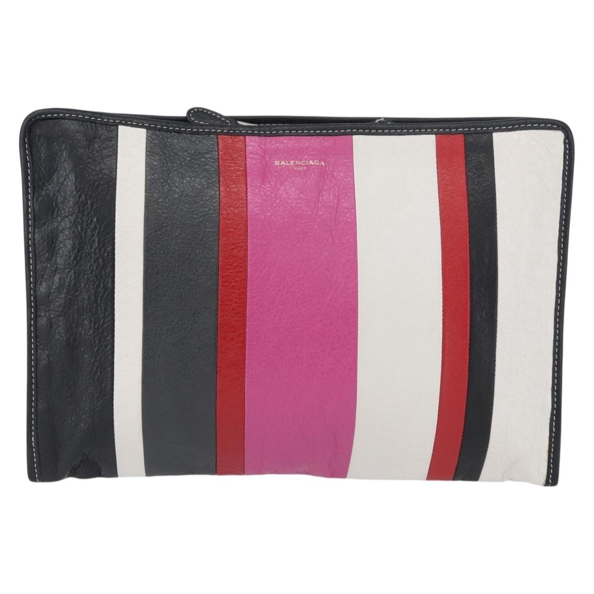 BALENCIAGA Clutch Bag Leather Multicolor Silver 443658 Auth ka3360