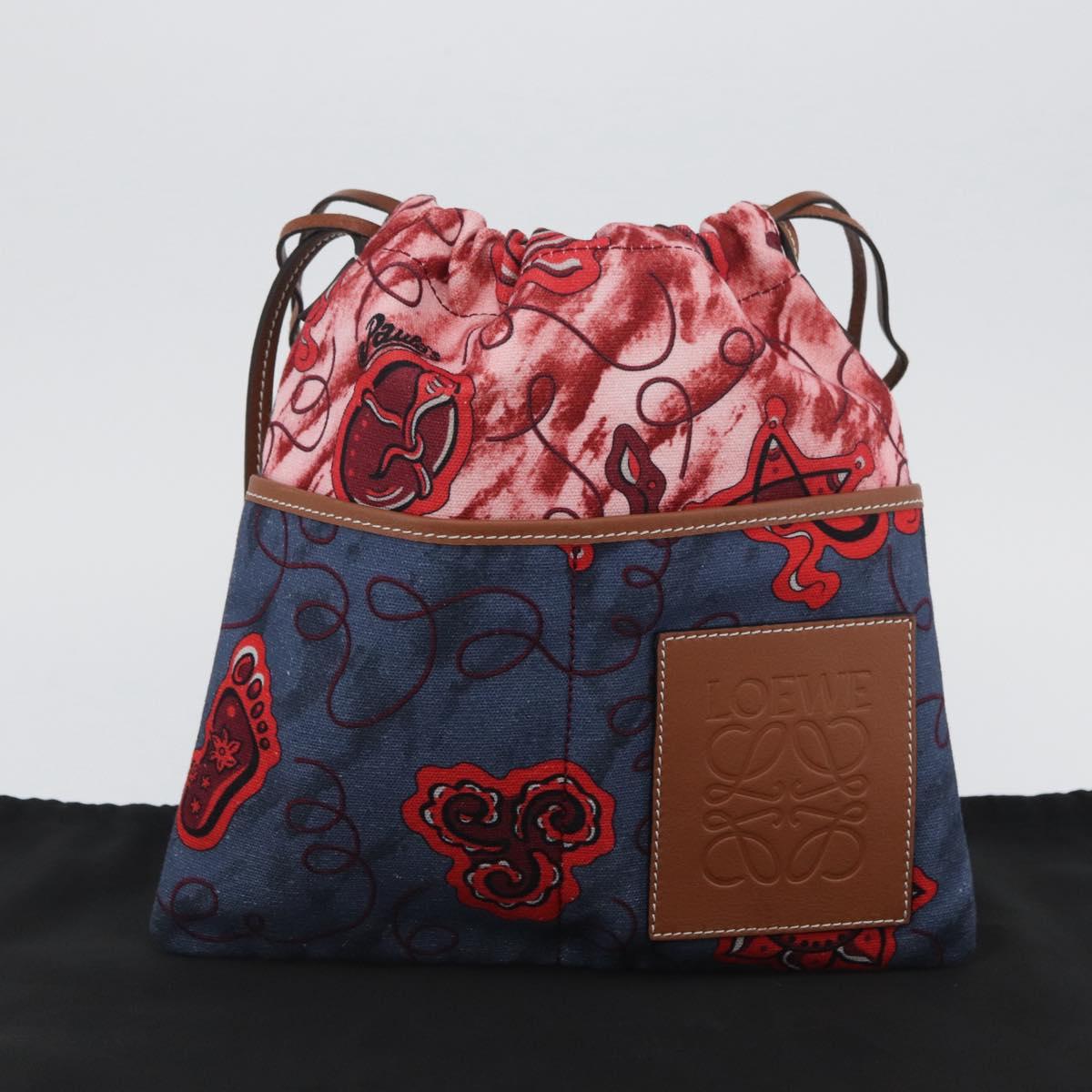 LOEWE Anagram Paula's Ibiza Drawstring Shoulder Bag Canvas Blue Auth ka3363M
